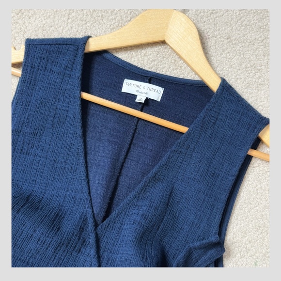 Madewell Texture + Thread Dress Navy Blue Faux Wrap Side Tie Sleeveless V-Neck… - Picture 5 of 15